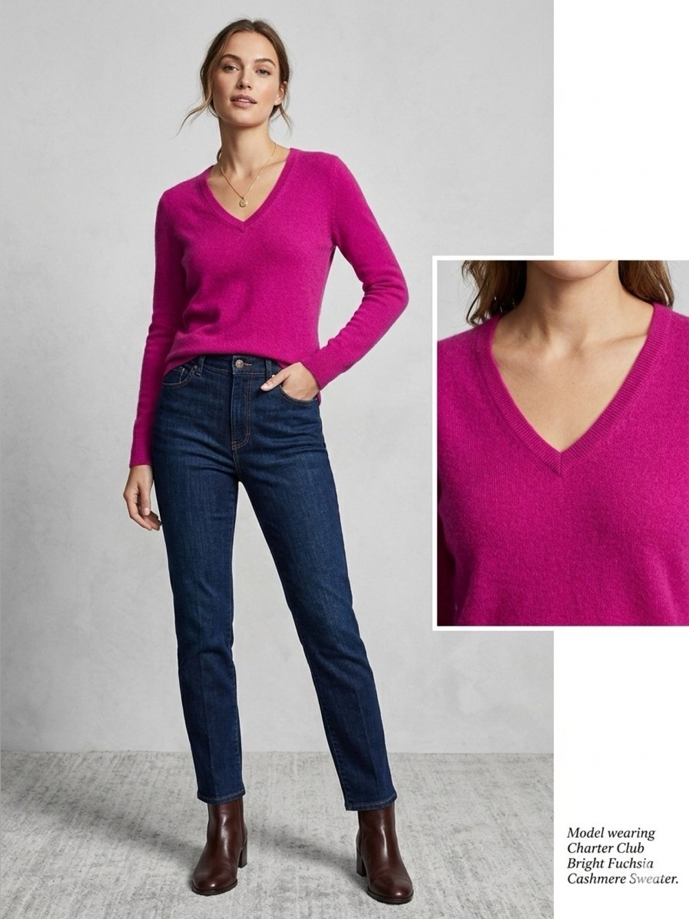 Charter Club Women’s Cashmere Sweater in Bright Fuchsia